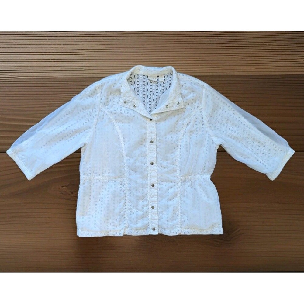Chico’s Collection Size 3 XL Optic White Eyelet Zip Closure Pockets Lightweight